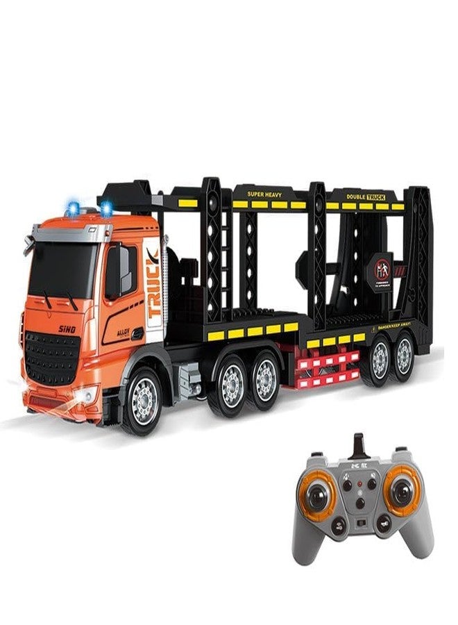 JOYJAY RC Trailer Truck, Remote Control Transporter Car with Metal Carrier, Real Lights & Alloy Construction Vehicles for Kids - Image 1